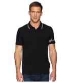 Calvin Klein Short Sleeve V-neck Polo With Printed Sleeve Logo (black) Men's Clothing