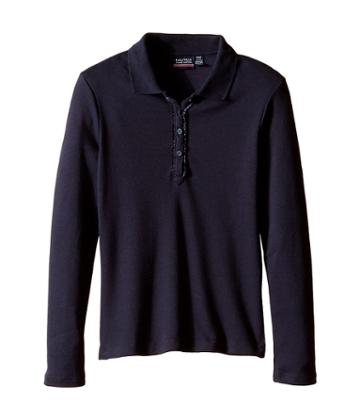 Nautica Kids Long Sleeve Polo With Ruffle Placket (little Kids) (su Navy) Girl's Long Sleeve Pullover