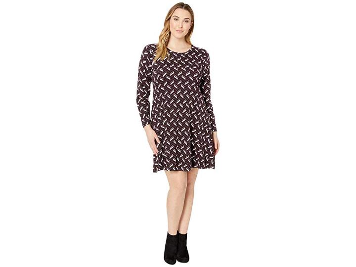 Michael Michael Kors Plus Size Chevron Print Long Sleeve Flare Dress (cordovan) Women's Dress