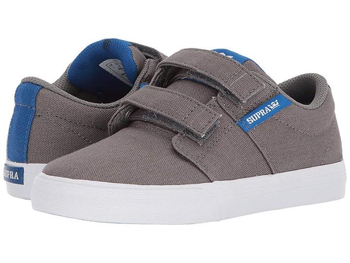 Supra Kids Stacks Vulc Ii Hook Loop (little Kid/big Kid) (dark Grey/ocean/white) Boy's Shoes