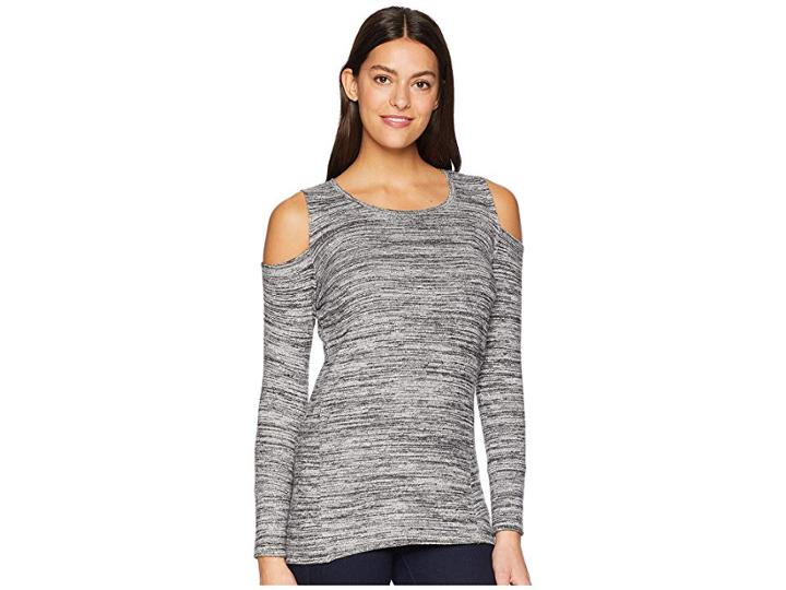 Tribal Long Sleeve Cold Shoulder Top (heather Black) Women's Long Sleeve Pullover