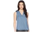 Vince Camuto Specialty Size Petite Sleeveless V-neck Rumple Blouse (china Blue) Women's Blouse