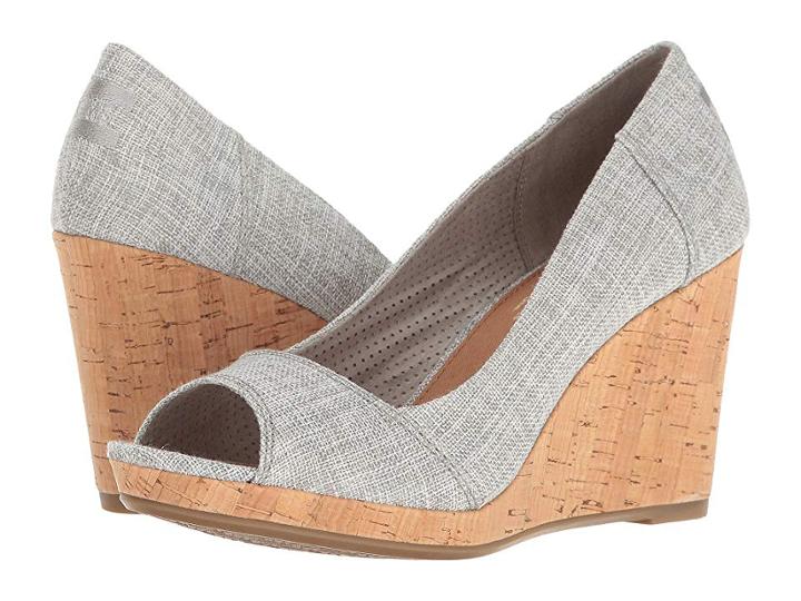 Toms Stella Wedge (drizzle Grey Lurex Woven) Women's Wedge Shoes