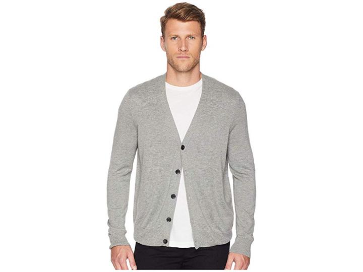 Perry Ellis Jersey Knit Cardigan (smoke Heather) Men's Sweater