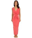 Tbags Los Angeles V-neck Drape Sleeve Waisted Maxi W/ Tie Belt (coral) Women's Dress