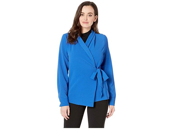 Bobeau Bubble Crepe Side Tie Wrap Top (royal) Women's Blouse