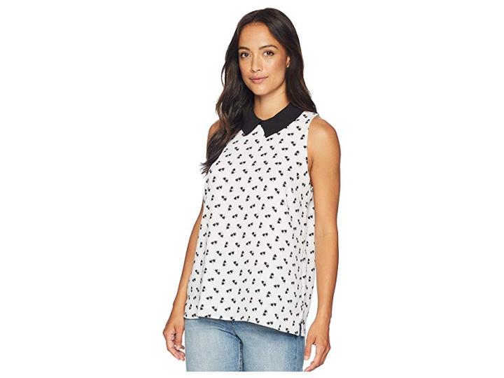 Cece Sleeveless Collared Star Palm Ditsy Blouse (new Ivory) Women's Blouse
