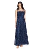 Adrianna Papell Petite Long Metallic Embroidered Gown (midnight) Women's Dress