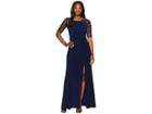Adrianna Papell Long Crepe Gown With Beaded Embroidered Sleeves (midnight) Women's Dress
