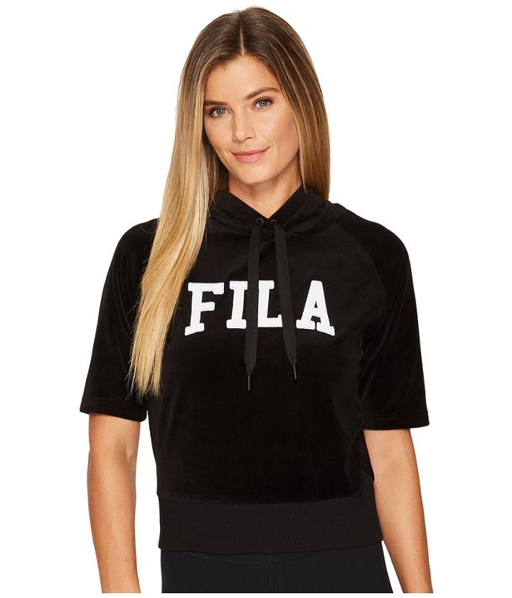 Fila Ariana Short Sleeve Hoodie (black/white) Women's Sweatshirt