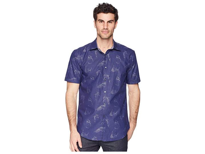 Bugatchi Shaped Fit Shark Woven Shirt (navy) Men's Clothing