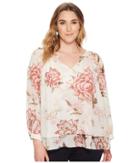 Lucky Brand Plus Size Jenna Peasant Top (natural Multi) Women's Long Sleeve Pullover