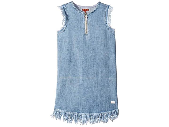 7 For All Mankind Kids Zip Front Flutter Sleeve Denim Dress (big Kids) (vintage Blues) Girl's Dress