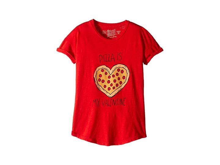 The Original Retro Brand Kids Pizza Is My Valentine Slub Crew Neck Tee (big Kids) (red) Girl's T Shirt