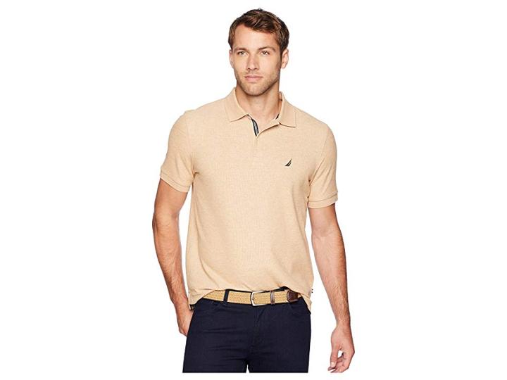 Nautica Short Sleeve Solid Deck Shirt (desert Camel Heather) Men's Short Sleeve Knit