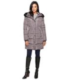 Jessica Simpson Long Puffer W/ Waist Detail Hood And Faux Fur (charcoal) Women's Coat