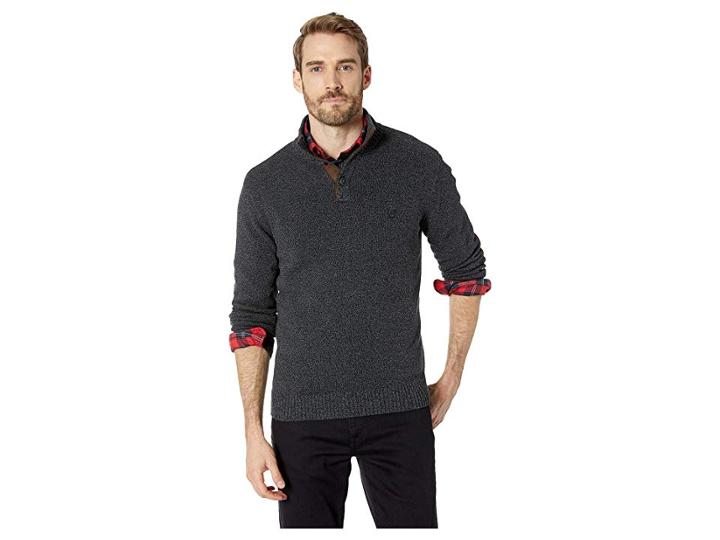 Chaps Cotton-button Mock Sweater (charcoal Twist) Men's Sweater