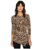 Vince Camuto 3/4 Sleeve Exotic Animal Side Ruched Top (rich Black) Women's Clothing
