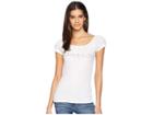 Bebe Lissa Lace Shoulder Logo Short Sleeve Tee (bright White) Women's T Shirt