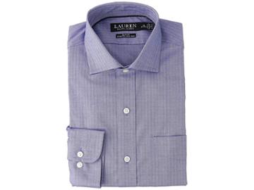 Lauren Ralph Lauren Slim Fit No-iron Cotton Dress Shirt (blanc/bleu) Men's Long Sleeve Button Up