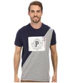 U.s. Polo Assn. Diagonal 125th Anniversary Color Block Crew Neck T-shirt (classic Navy) Men's Short Sleeve Pullover