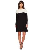 Cece Long Sleeve Color Block Sweater Dress W/ Ruffle (antique White) Women's Dress
