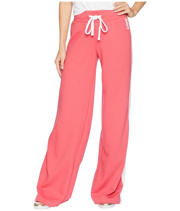 Juicy Couture Fleece Wide Leg Pants (claret Red/white) Women's Casual Pants