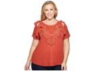Lucky Brand Plus Size Embroidered Tie Shoulder Top (heirloom Red) Women's Clothing