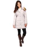 Jessica Simpson Cinched Waist Puffer W/ Hood And Removable Faux Fur (pearl) Women's Coat