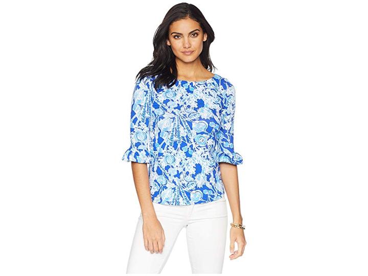 Lilly Pulitzer Waverly Ruffle Top (royal Purple Pretty Peas) Women's Clothing
