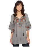 Scully Docia Embroidered Top (charcoal) Women's Clothing