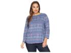 Extra Fresh By Fresh Produce Plus Size Stamped Geo Catalina Top (deep Dive) Women's Long Sleeve Pullover
