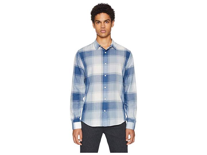 Vince Vintage Plaid Long Sleeve Shirt (ocean) Men's Clothing