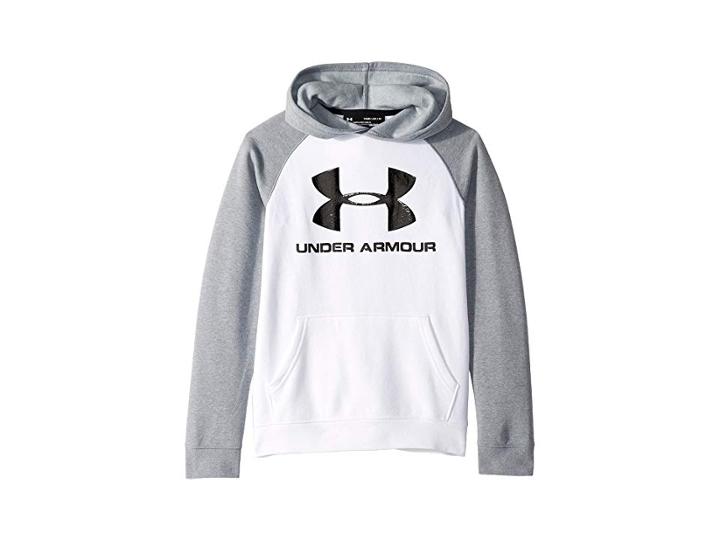 Under Armour Kids Rival Ua Logo Hoodie (big Kids) (white/steel Light Heather/black) Boy's Sweatshirt