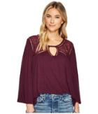 Lucky Brand Lace Mix Peasant Top (pickled Beet) Women's Clothing