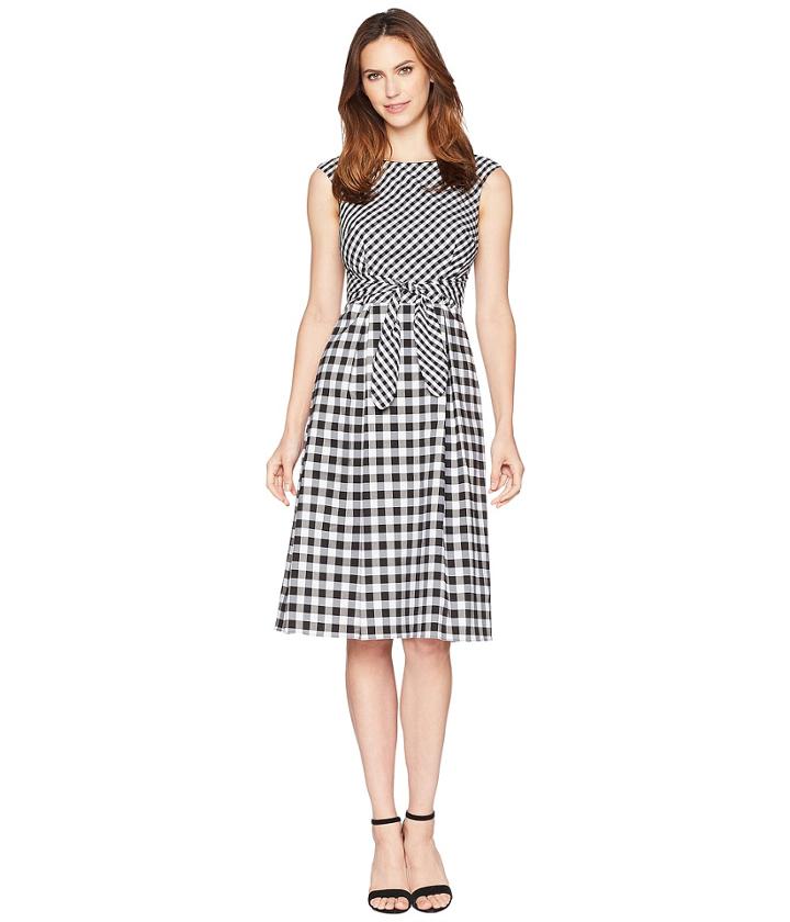 Adrianna Papell Gingham Midi Fit And Flare Dress (ivory/black) Women's Dress