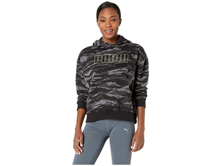Puma Camo Cropped Hoodie (cotton Black All Over Print) Women's Sweatshirt