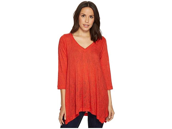 Nally & Millie V-neck Sharkbite Tunic (red) Women's Blouse