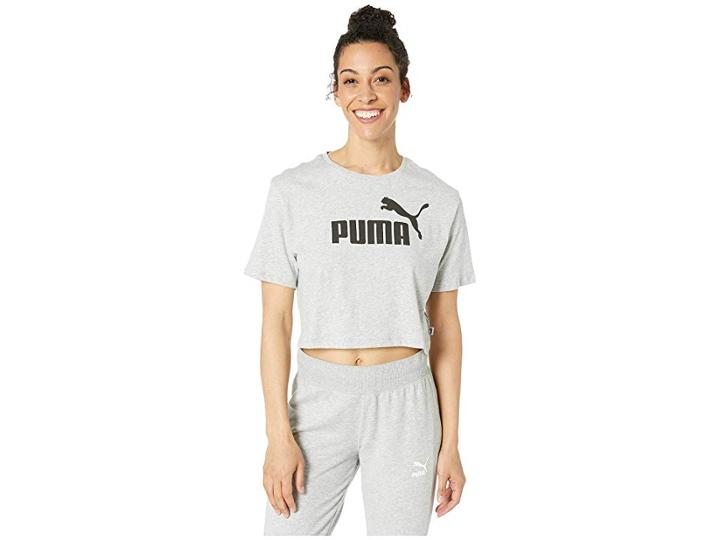 Puma Ess+ Cropped Logo Tee (light Grey Heather) Women's T Shirt