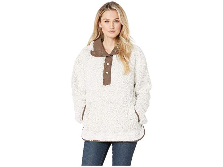 Dylan By True Grit Frosty Tipped Pile Park Slope Pullover With Side Snaps (oatmeal/brown/pink) Women's Clothing
