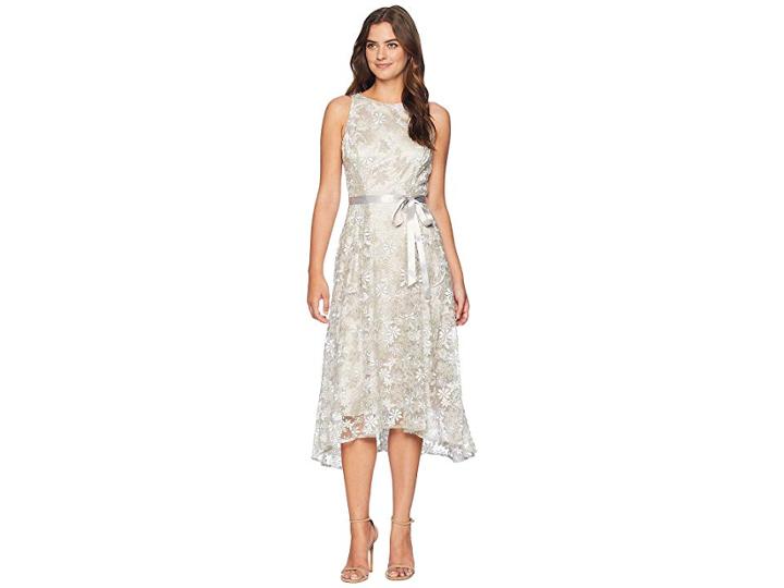 Tahari By Asl Embroidered Midi Dress (silver/champagne) Women's Dress