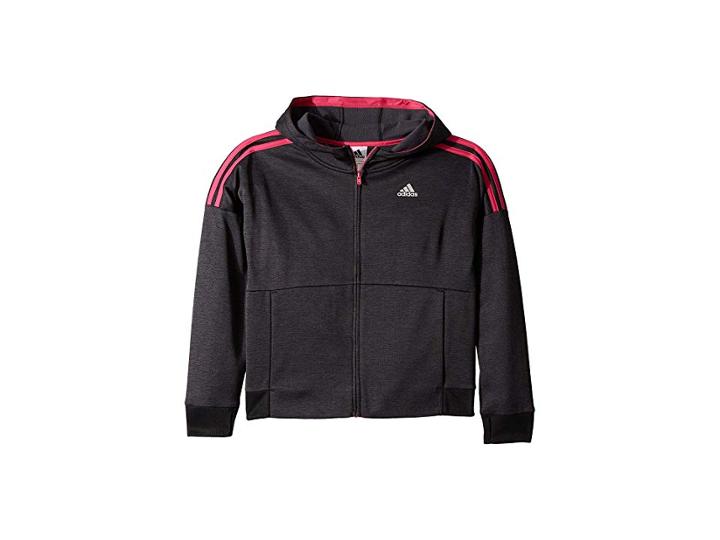 Adidas Kids Poly Fleece Jacket (big Kids) (black/bright Pink) Girl's Coat