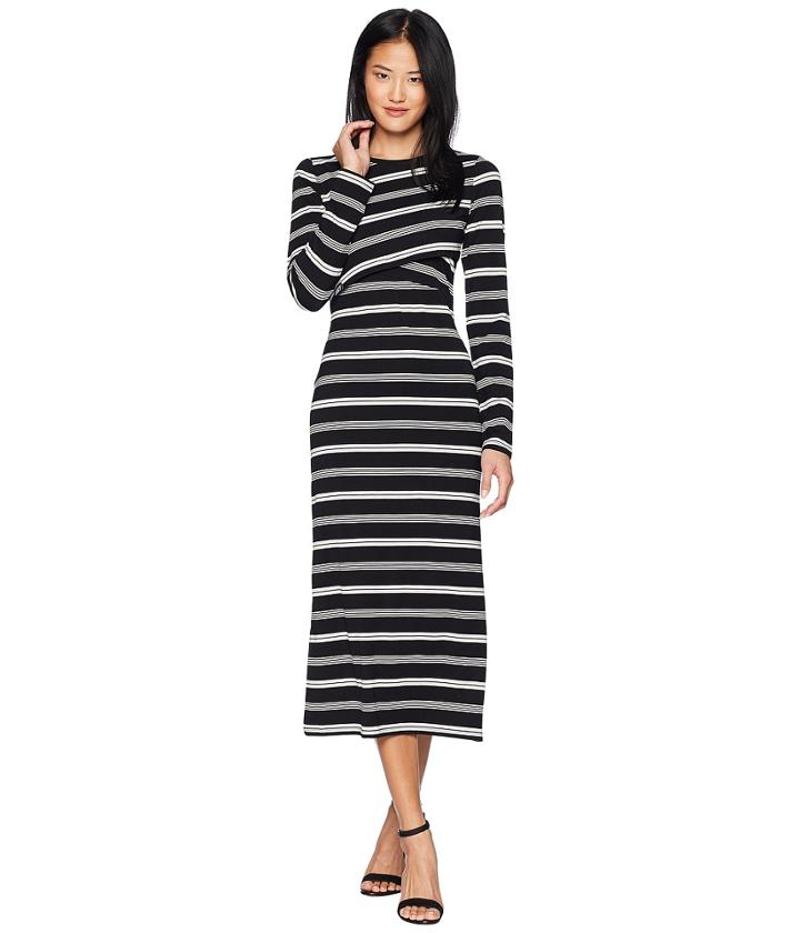 Juicy Couture Striped Crossover Midi Dress (pitch Black Fairfax) Women's Dress