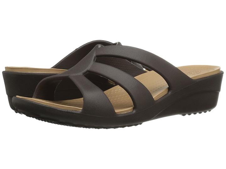 Crocs Sanrah Strappy Wedge (espresso) Women's Shoes