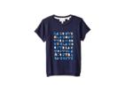Lacoste Kids Short Sleeve Lacoste Wording Print Tee Shirt (toddler/little Kids/big Kids) (navy Blue) Boy's T Shirt