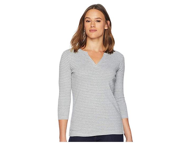 Royal Robbins Kickback Split Henley (light Pewter Stripe) Women's Long Sleeve Pullover