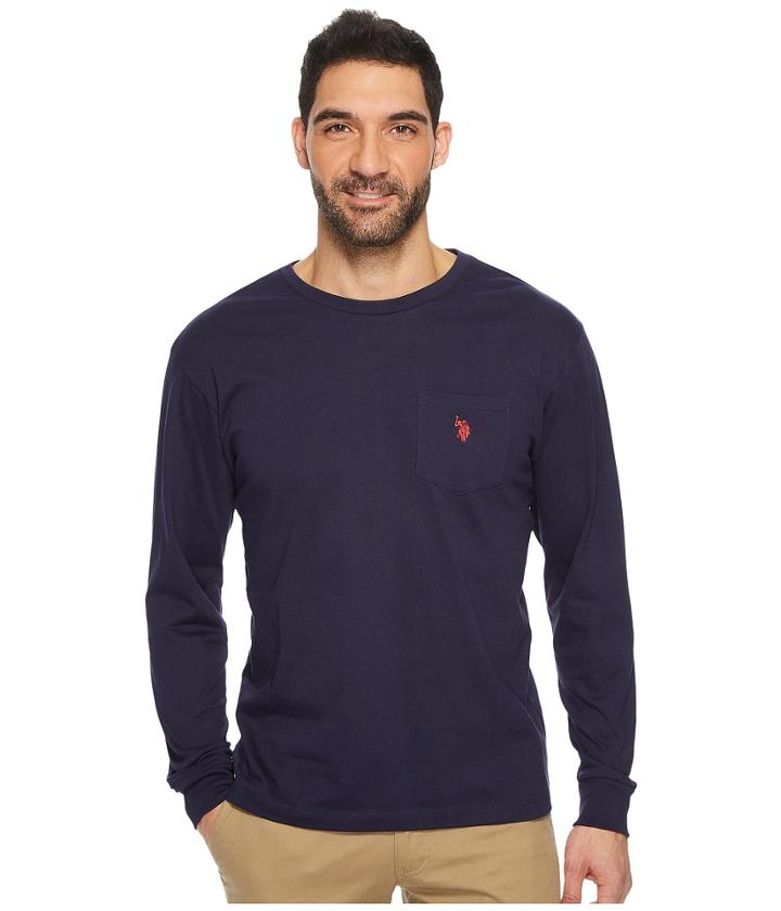 U.s. Polo Assn. Long Sleeve Crew Neck Pocket T-shirt (classic Navy) Men's Clothing