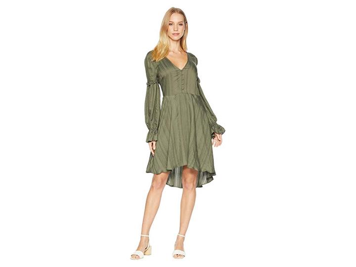 Bcbgmaxazria High-low Jacquard Dress (dusty Olive) Women's Dress