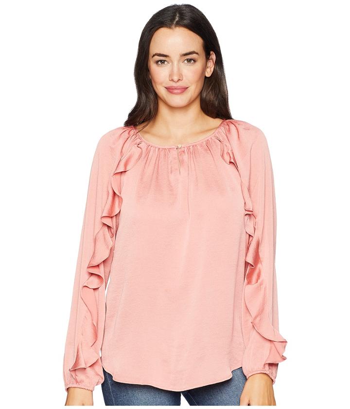 Chaps Hammered Satin Long Sleeve Blouse (burnt Coral) Women's Blouse