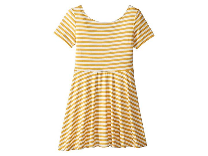 Fiveloaves Twofish Skater Stripe Dress (big Kids) (mustard) Girl's Dress
